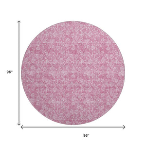 HomeRoots 8' Blush and Ivory Floral Washable Round Rug – UV Protected, Stain Resistant, Perfect for High-Traffic Areas 656397