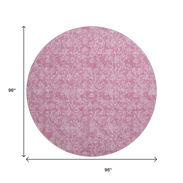 HomeRoots 8' Blush and Ivory Floral Washable Round Rug – UV Protected, Stain Resistant, Perfect for High-Traffic Areas 656397