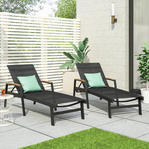 English Elm Christopher Knight Home® - OAXTON Chaise Lounge Set with Rust-Resistant Aluminum Frame, Breathable Mesh Seating & 5-Position Recline PMID: Black N775P210066B