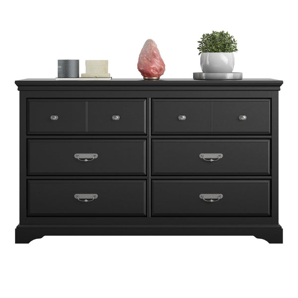 English Elm Bristol Six Drawer Bedroom Dresser with Smooth Metal Slides and Classic Black Finish B2733S00014