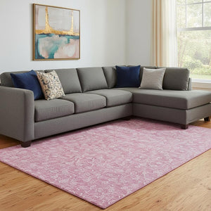 HomeRoots 10' X 14' Blush and Ivory Floral Washable Area Rug - Durable, UV-Protected, Perfect for Family Spaces! 656400