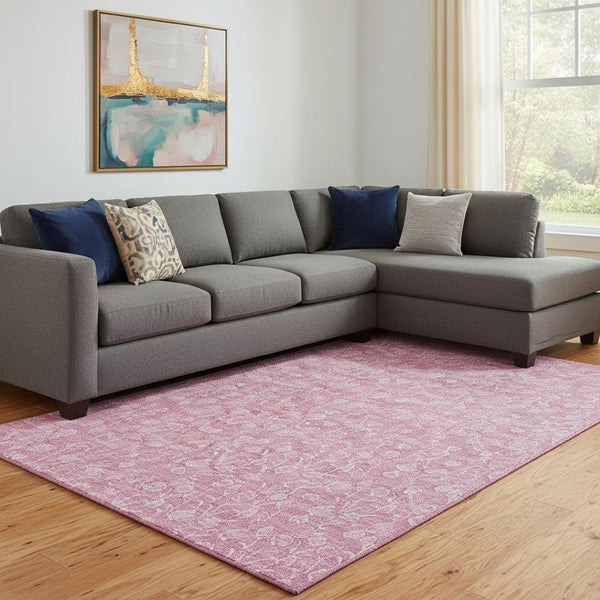 HomeRoots 10' X 14' Blush and Ivory Floral Washable Area Rug - Durable, UV-Protected, Perfect for Family Spaces! 656400