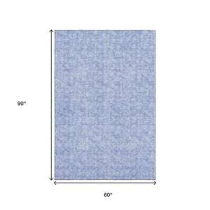 HomeRoots 5' X 8' Denim Blue and Ivory Floral Area Rug - Washable, Stain-Resistant, UV Protected for Home Use 656402