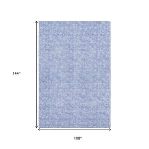 HomeRoots 9' X 12' Denim Blue & Ivory Floral Area Rug - Washable, UV Protected, Stain-Resistant, Durable Design 656405