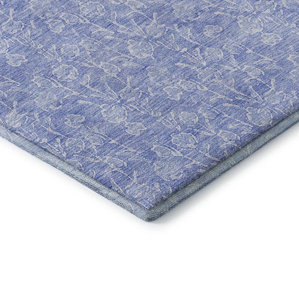 HomeRoots 9' X 12' Denim Blue & Ivory Floral Area Rug - Washable, UV Protected, Stain-Resistant, Durable Design 656405