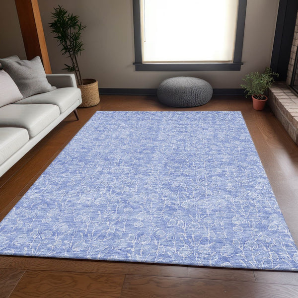 HomeRoots 10' X 14' Denim Blue Floral Area Rug - Durable, Washable, UV Protected for Family-Friendly Spaces 656406