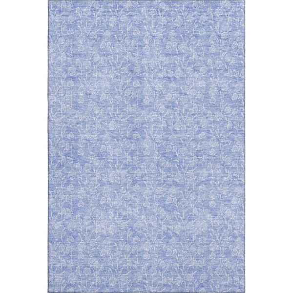 HomeRoots 10' X 14' Denim Blue Floral Area Rug - Durable, Washable, UV Protected for Family-Friendly Spaces 656406