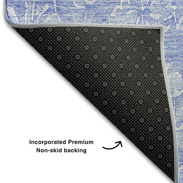HomeRoots 10' X 14' Denim Blue Floral Area Rug - Durable, Washable, UV Protected for Family-Friendly Spaces 656406