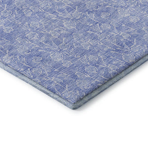 HomeRoots 10' X 14' Denim Blue Floral Area Rug - Durable, Washable, UV Protected for Family-Friendly Spaces 656406