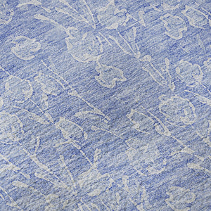 HomeRoots 10' X 14' Denim Blue Floral Area Rug - Durable, Washable, UV Protected for Family-Friendly Spaces 656406