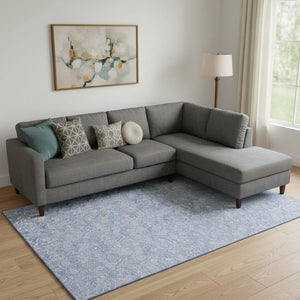 HomeRoots 10' X 14' Denim Blue Floral Area Rug - Durable, Washable, UV Protected for Family-Friendly Spaces 656406