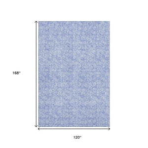 HomeRoots 10' X 14' Denim Blue Floral Area Rug - Durable, Washable, UV Protected for Family-Friendly Spaces 656406