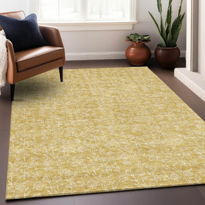 HomeRoots 5' X 8' Elegant Gold And Ivory Floral Area Rug - Washable, UV Resistant, Perfect for Busy Homes! 656408