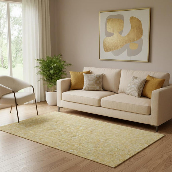 HomeRoots 5' X 8' Elegant Gold And Ivory Floral Area Rug - Washable, UV Resistant, Perfect for Busy Homes! 656408
