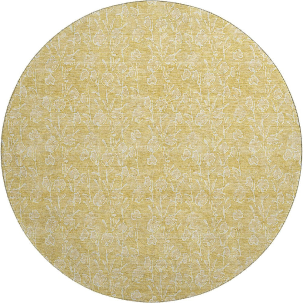 HomeRoots 8' Gold and Ivory Floral Round Area Rug - Washable, UV Protected, Perfect for Busy Homes! 656409