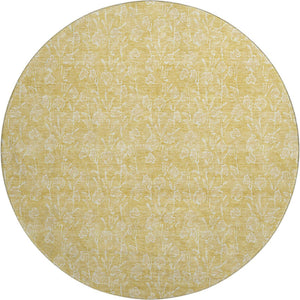 HomeRoots 8' Gold and Ivory Floral Round Area Rug - Washable, UV Protected, Perfect for Busy Homes! 656409