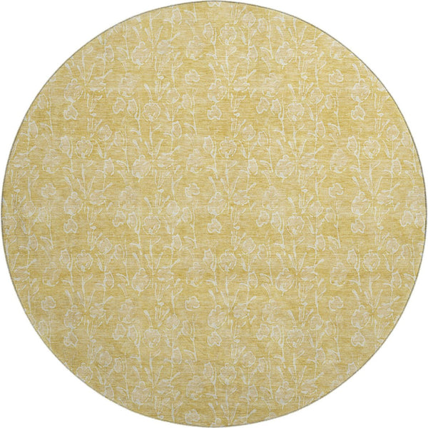 HomeRoots 8' Gold and Ivory Floral Round Area Rug - Washable, UV Protected, Perfect for Busy Homes! 656409