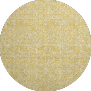 HomeRoots 8' Gold and Ivory Floral Round Area Rug - Washable, UV Protected, Perfect for Busy Homes! 656409