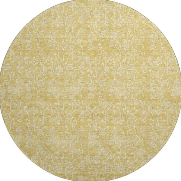 HomeRoots 8' Gold and Ivory Floral Round Area Rug - Washable, UV Protected, Perfect for Busy Homes! 656409