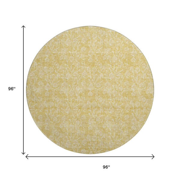 HomeRoots 8' Gold and Ivory Floral Round Area Rug - Washable, UV Protected, Perfect for Busy Homes! 656409