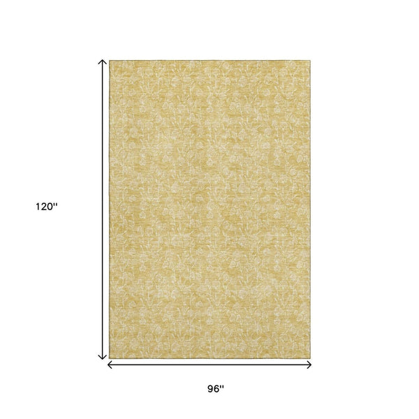 HomeRoots 8' X 10' Elegant Gold and Ivory Floral Area Rug - Washable, UV Protected, Durable for Busy Homes 656410