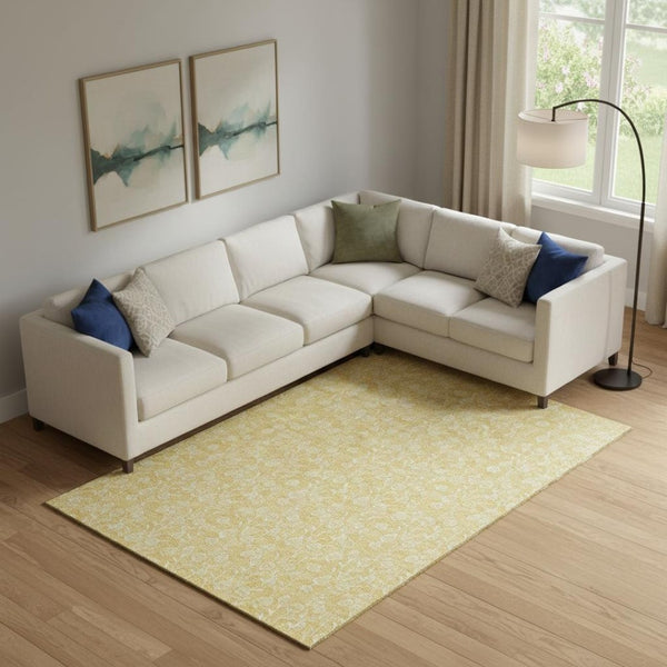 HomeRoots 8' X 10' Elegant Gold and Ivory Floral Area Rug - Washable, UV Protected, Durable for Busy Homes 656410