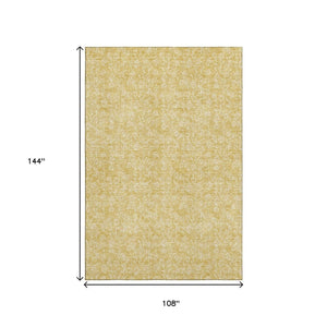 HomeRoots 9' X 12' Gold Floral Washable Area Rug - Stain Resistant, UV Protected, Perfect for High-Traffic Homes 656411