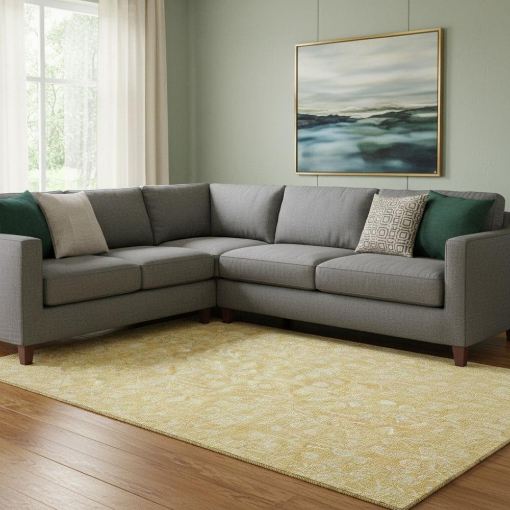 HomeRoots 9' X 12' Gold Floral Washable Area Rug - Stain Resistant, UV Protected, Perfect for High-Traffic Homes 656411