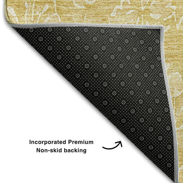 HomeRoots 10' X 14' Gold Floral Area Rug - Washable, UV Protected & Stain Resistant for Stylish Interiors 656412