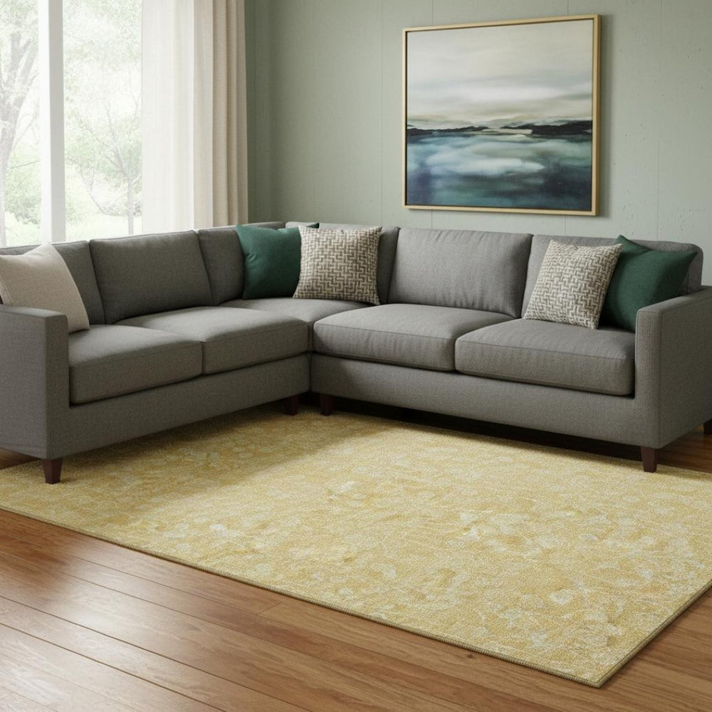 HomeRoots 10' X 14' Gold Floral Area Rug - Washable, UV Protected & Stain Resistant for Stylish Interiors 656412