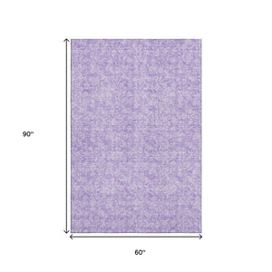 HomeRoots 5' X 8' Durable Floral Area Rug in Lilac & Ivory - Washable, UV Protected, Perfect for Families! 656414