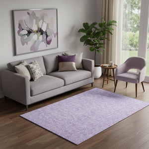 HomeRoots 5' X 8' Durable Floral Area Rug in Lilac & Ivory - Washable, UV Protected, Perfect for Families! 656414