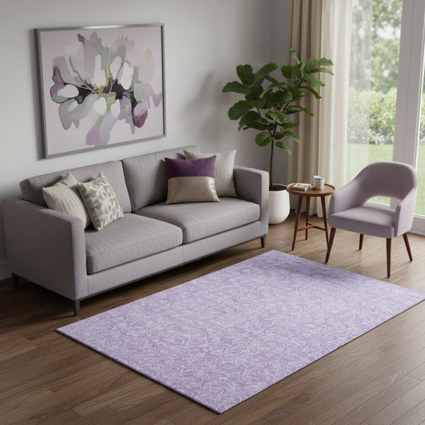 HomeRoots 5' X 8' Durable Floral Area Rug in Lilac & Ivory - Washable, UV Protected, Perfect for Families! 656414