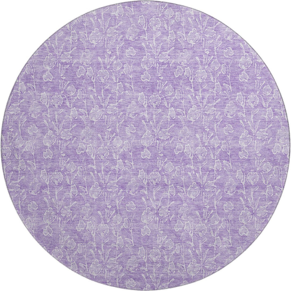 HomeRoots 8' Lilac and Ivory Floral Round Rug - UV Protected, Washable, Durable, Ideal for Family Spaces! 656415