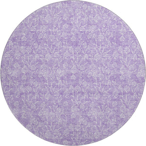 HomeRoots 8' Lilac and Ivory Floral Round Rug - UV Protected, Washable, Durable, Ideal for Family Spaces! 656415