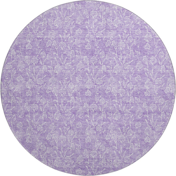 HomeRoots 8' Lilac and Ivory Floral Round Rug - UV Protected, Washable, Durable, Ideal for Family Spaces! 656415