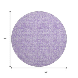 HomeRoots 8' Lilac and Ivory Floral Round Rug - UV Protected, Washable, Durable, Ideal for Family Spaces! 656415