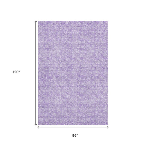 HomeRoots 8' X 10' Lilac and Ivory Floral Area Rug - Durable, Washable, Stain-Resistant with UV Protection 656416