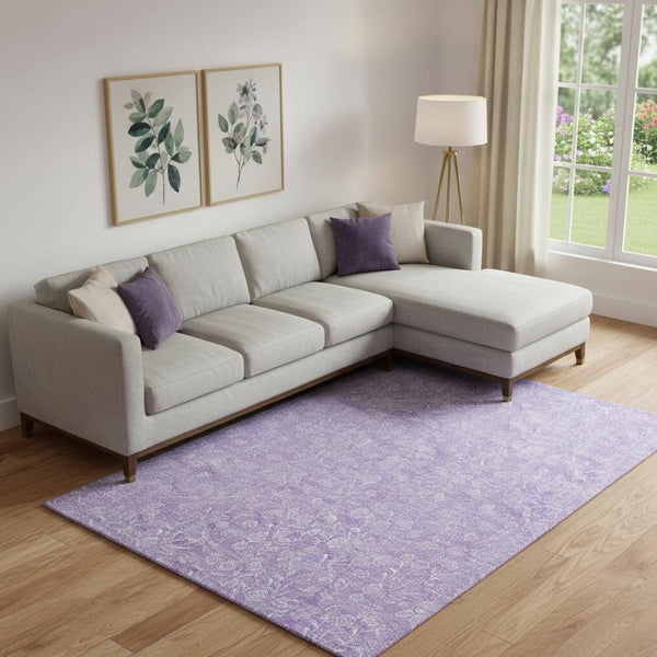 HomeRoots 8' X 10' Lilac and Ivory Floral Area Rug - Durable, Washable, Stain-Resistant with UV Protection 656416
