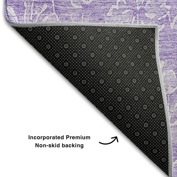 HomeRoots 8' X 10' Lilac and Ivory Floral Area Rug - Durable, Washable, Stain-Resistant with UV Protection 656416