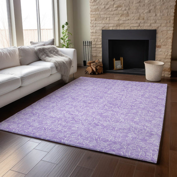 HomeRoots 8' X 10' Lilac and Ivory Floral Area Rug - Durable, Washable, Stain-Resistant with UV Protection 656416