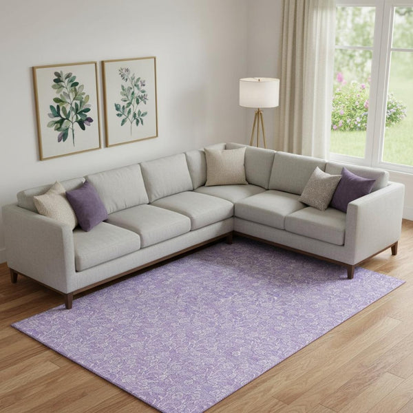 HomeRoots 10' X 14' Lilac & Ivory Floral Area Rug - Washable, UV-Protected, Pet-Friendly for Cozy Living Spaces 656418