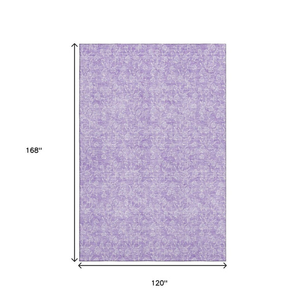 HomeRoots 10' X 14' Lilac & Ivory Floral Area Rug - Washable, UV-Protected, Pet-Friendly for Cozy Living Spaces 656418