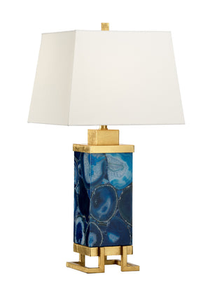 Wildwood Oceans Agate Lamp With Antique Gold Leaf Finish — Blue-Tinted Natural Stone, Sculptural Ambient Light 65642