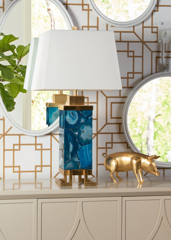 Wildwood Oceans Agate Lamp With Antique Gold Leaf Finish — Blue-Tinted Natural Stone, Sculptural Ambient Light 65642