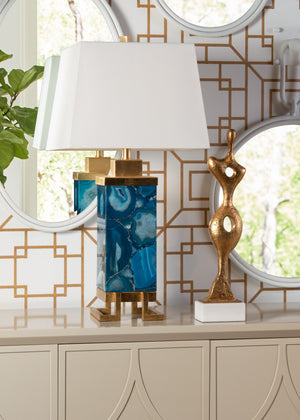 Wildwood Oceans Agate Lamp With Antique Gold Leaf Finish — Blue-Tinted Natural Stone, Sculptural Ambient Light 65642