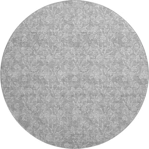 HomeRoots 8' Silver and Ivory Floral Round Rug - Washable, UV Protected, Durable for High-Traffic Areas 656421