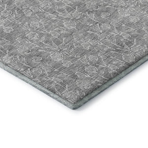 HomeRoots 8' Silver and Ivory Floral Round Rug - Washable, UV Protected, Durable for High-Traffic Areas 656421