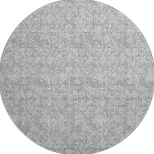 HomeRoots 8' Silver and Ivory Floral Round Rug - Washable, UV Protected, Durable for High-Traffic Areas 656421
