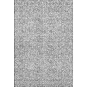 HomeRoots 8' X 10' Silver And Ivory Floral Area Rug - Stylish, Washable Design with UV Protection for Homes 656422